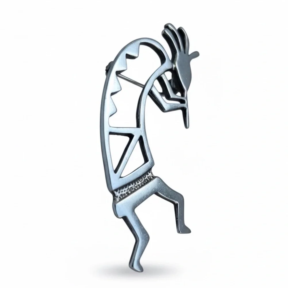 Native American .925 Sterling Silver Large Kokopelli Fertility Deity Brooch Pin